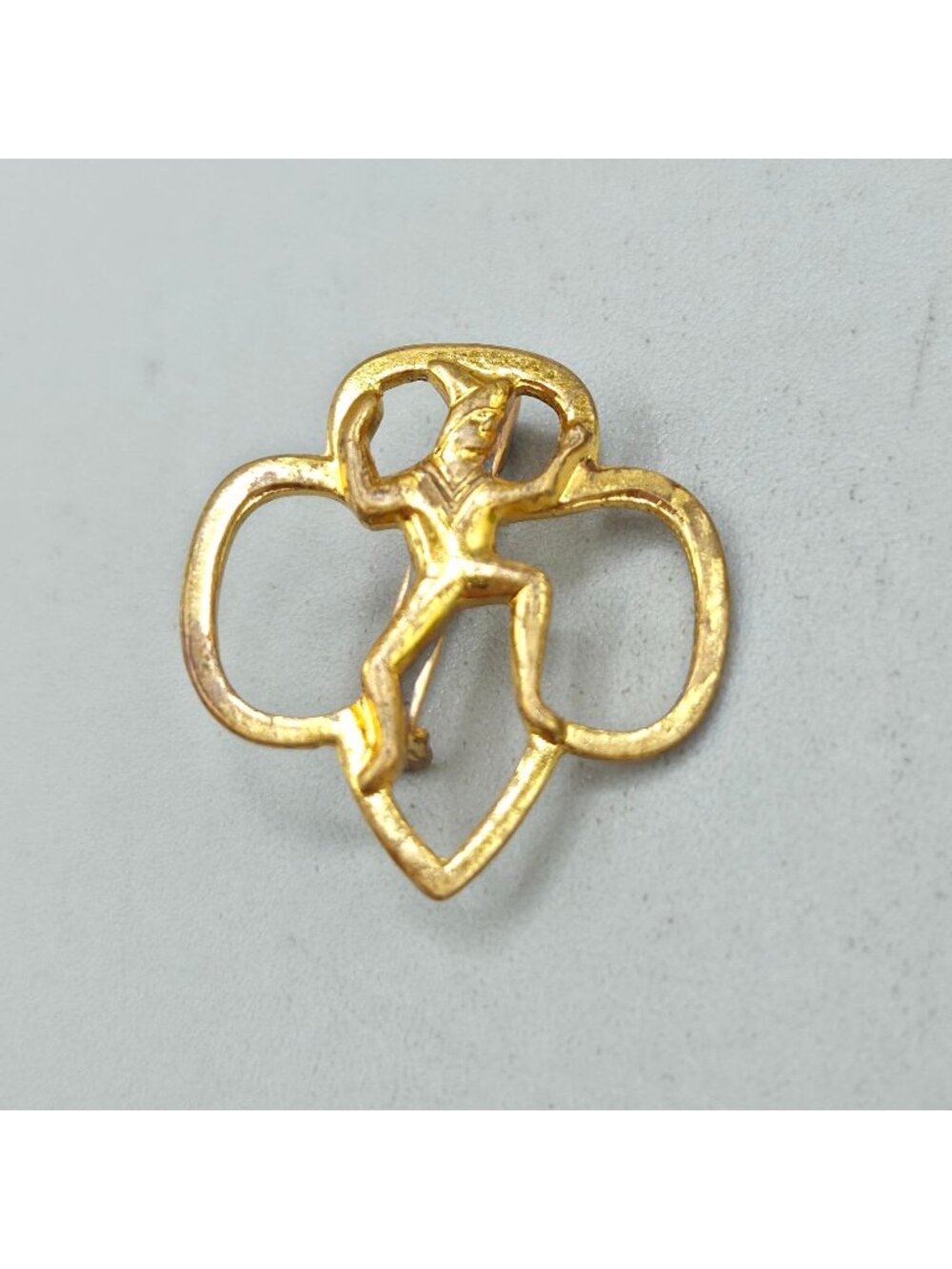 Vintage Girl Scout Brownies Membership Pin Dancing Elf Gold Tone 1930s or 40s